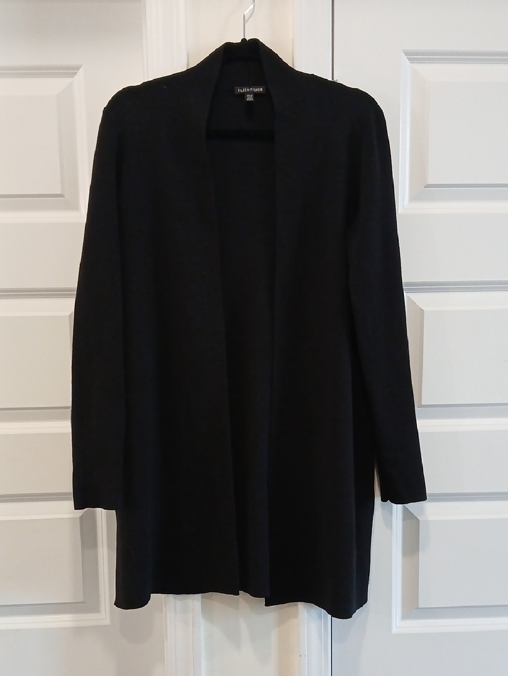 Eileen Fisher 100% Wool Open Front Cardigan Black Size XS